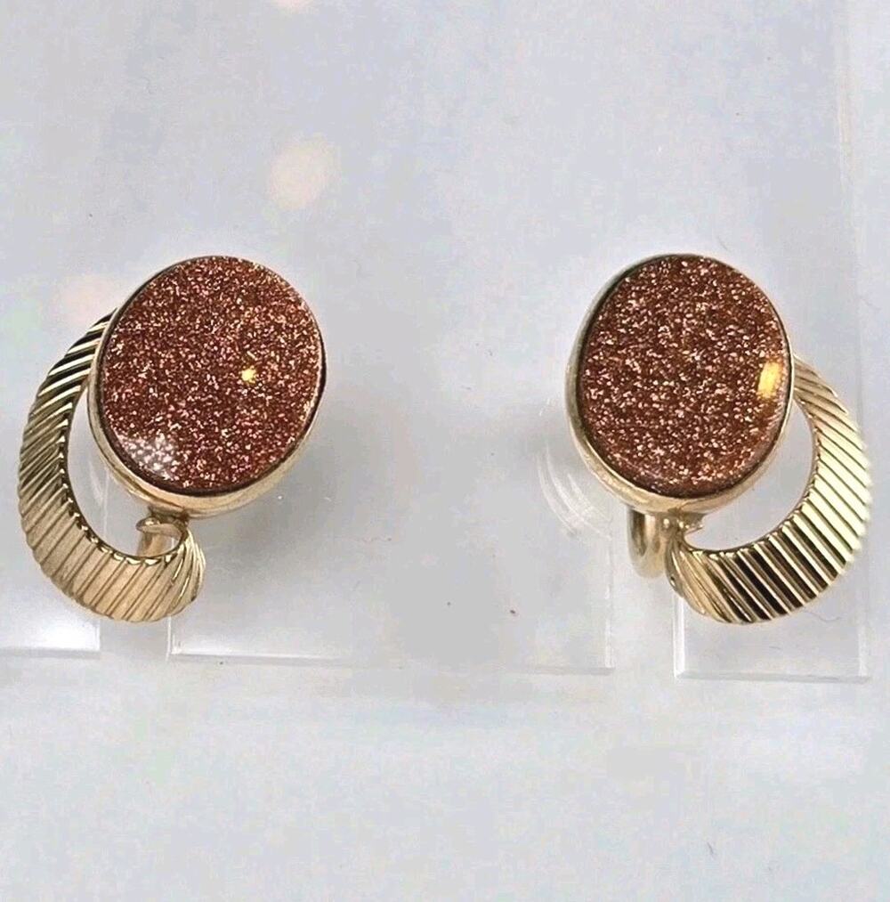 Vintage 50s Van Dell Goldstone 1/20 12Kt GF Screw Back Earrings